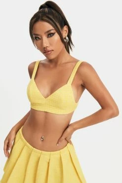 SOLADO Check Texture Backless Solid Corset Top