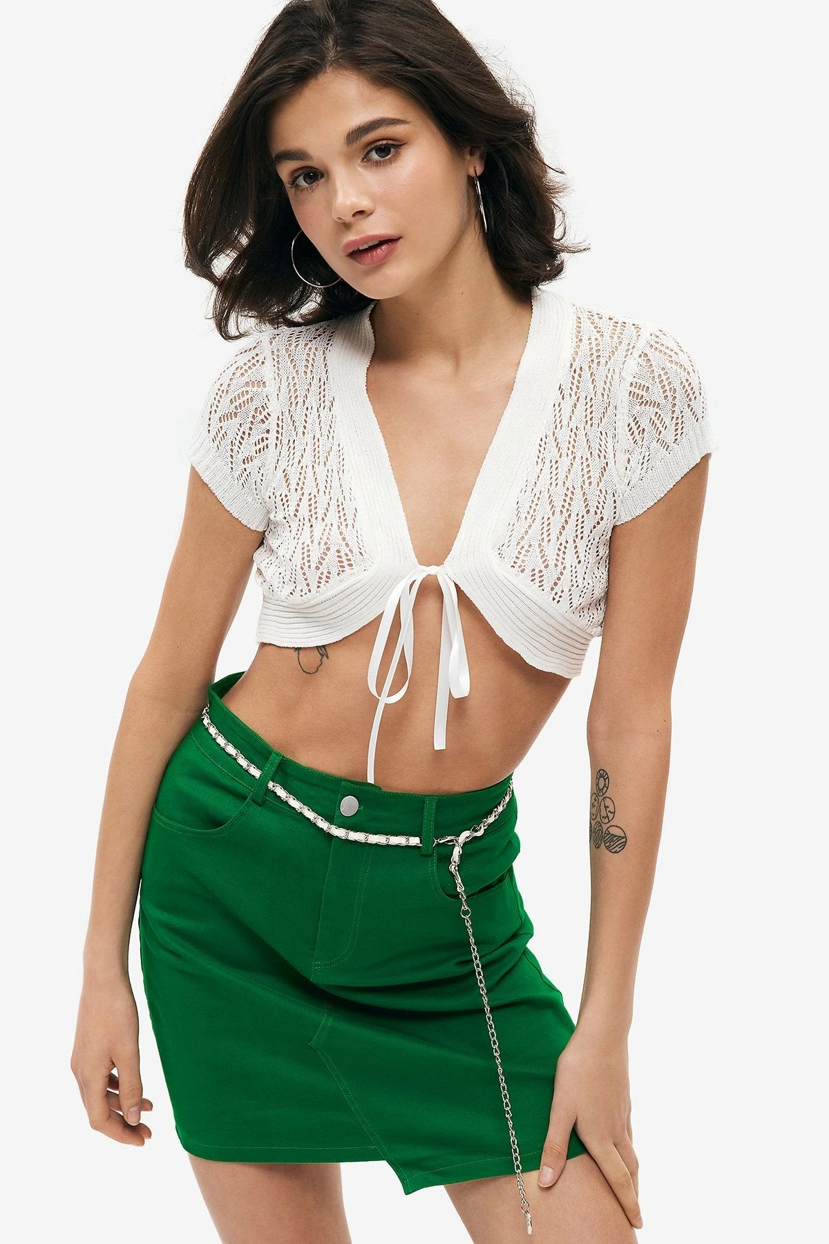 Solado Knitted Plunging Neck Tie Front Crop Top 3 Solado Knitted Plunging Neck Tie Front Crop Top