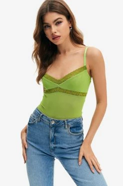 Solado Lace Trim Mesh Backless Cami Crop Top
